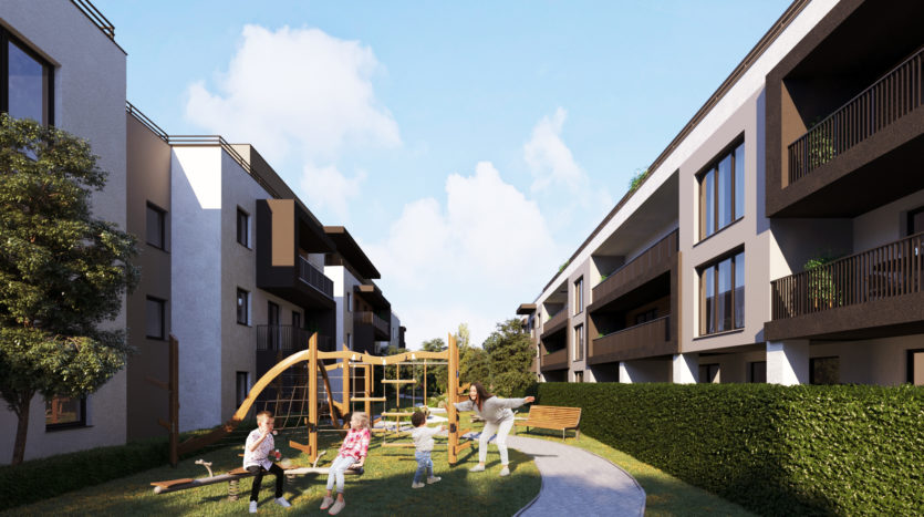 Pohľad na modernú fasádu RajPark Residence