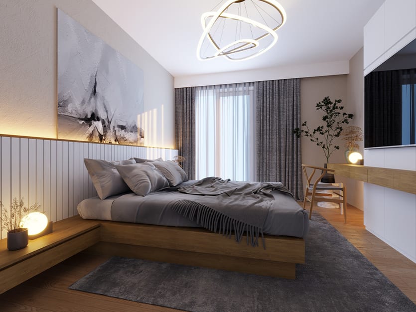 Svetlá denná zóna moderného apartmánu